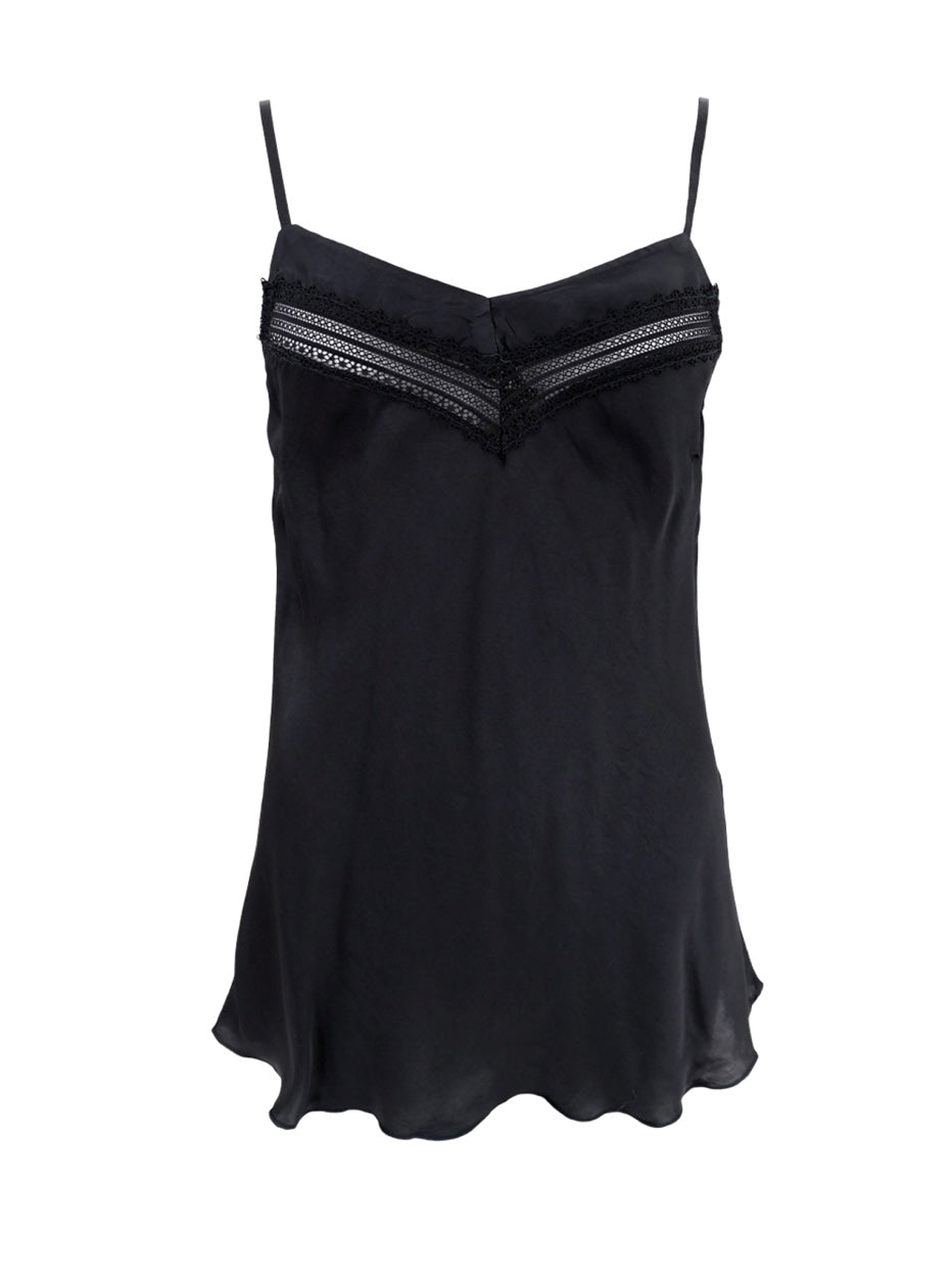 Black Colour Satin Strap Top-Black