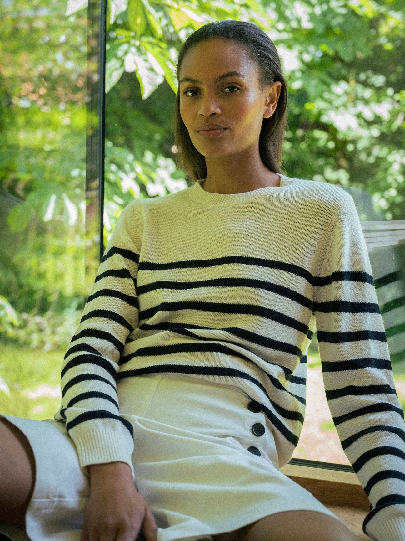 Pieszak Manilla Stripe Knit-White Pearl/Navy