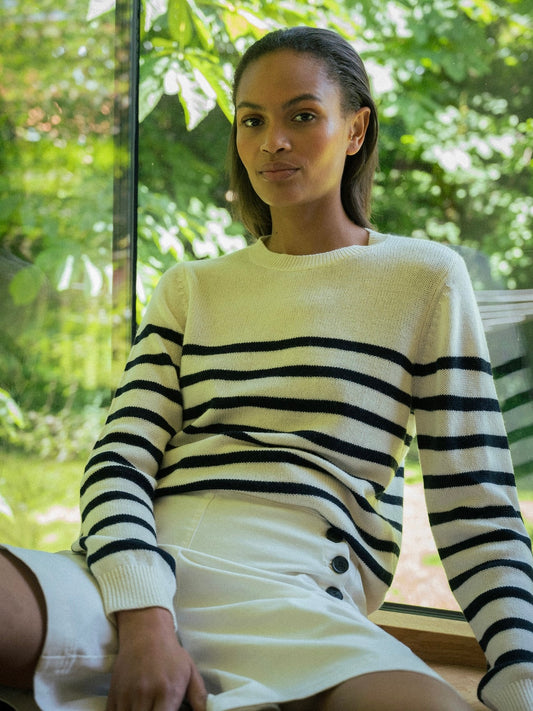 Pieszak Manilla Stripe Knit-White Pearl/Navy