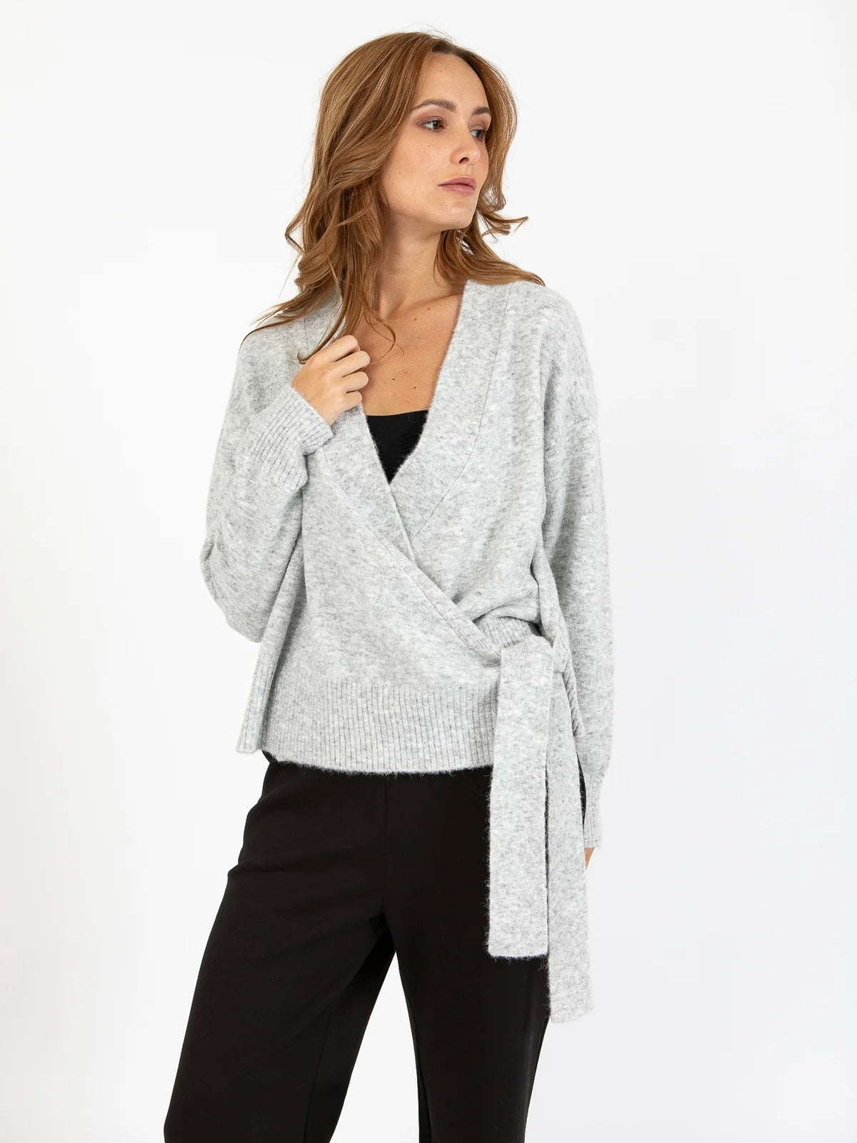 CC Heart Emerie wrap cardigan- light grey melange