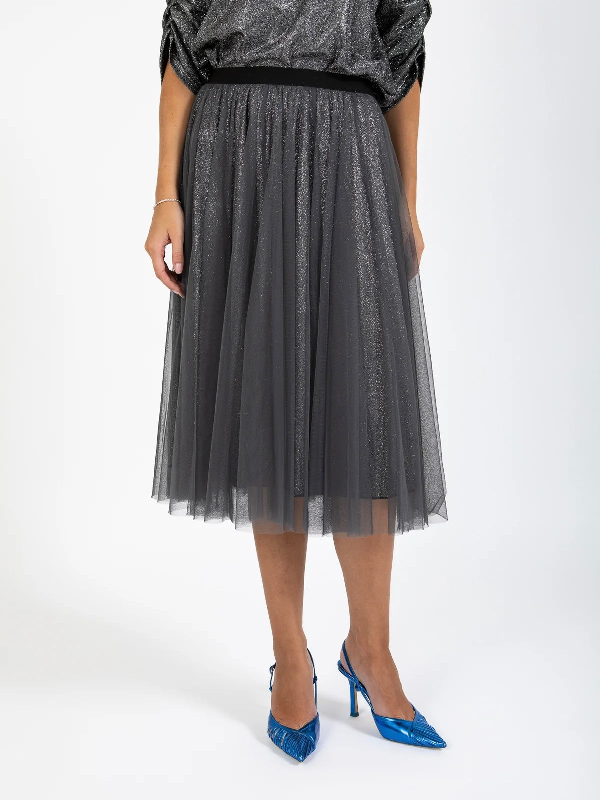 Coster Copenhagen Net Skirt with Glitter Dark Grey/Silver