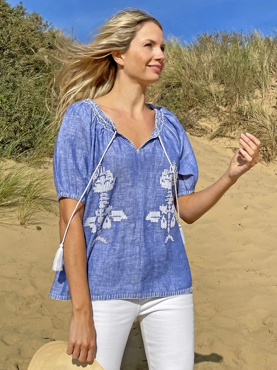 Rose & Rose Sorrento Top -Blue Chambray Linen