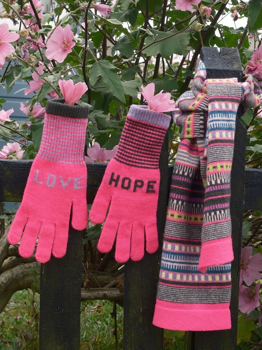 Quinton + Chadwick Love Hope Gloves in Fluro pink, lilac & Berry