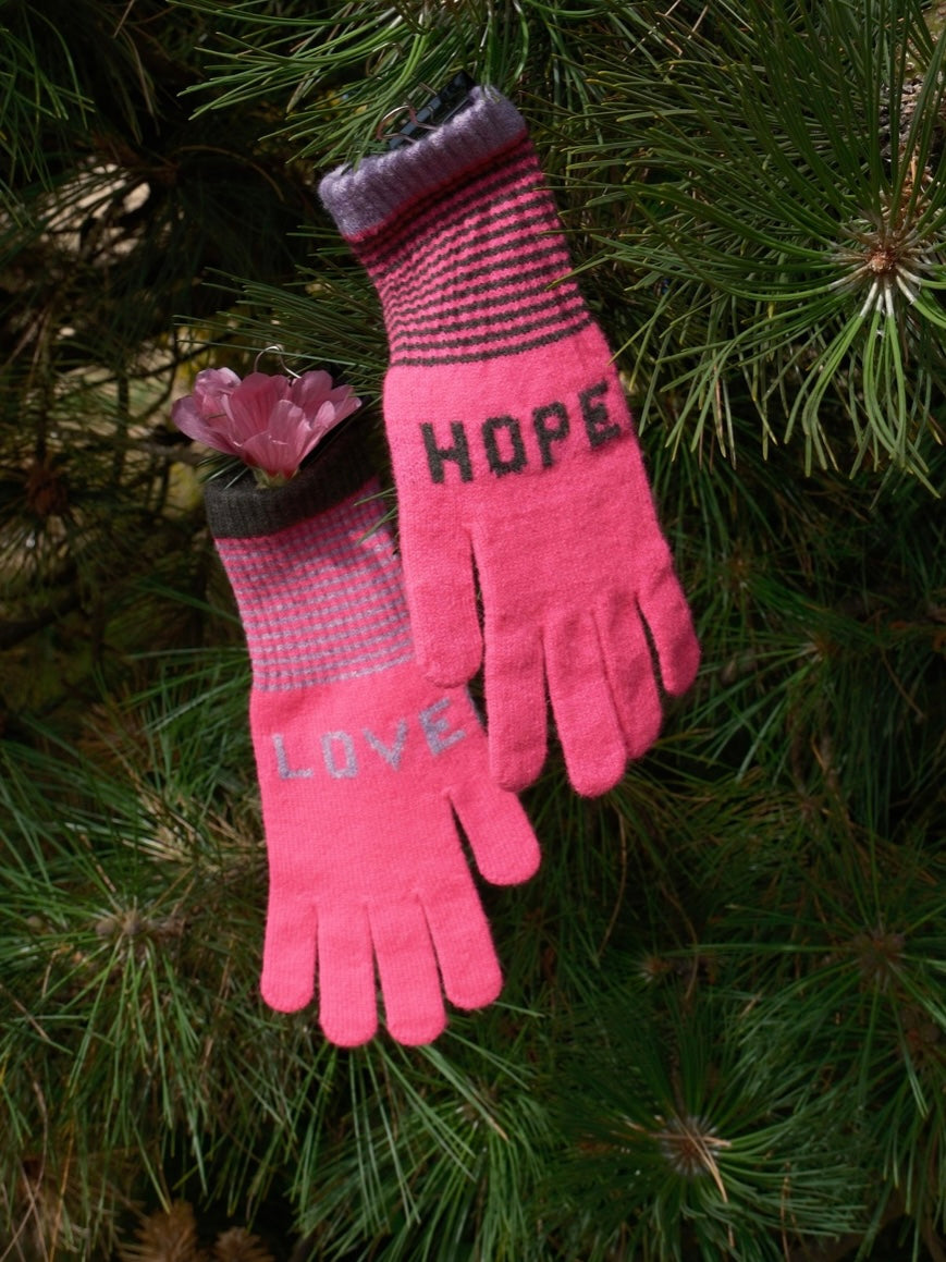 Quinton + Chadwick Love Hope Gloves in Fluro pink, lilac & Berry