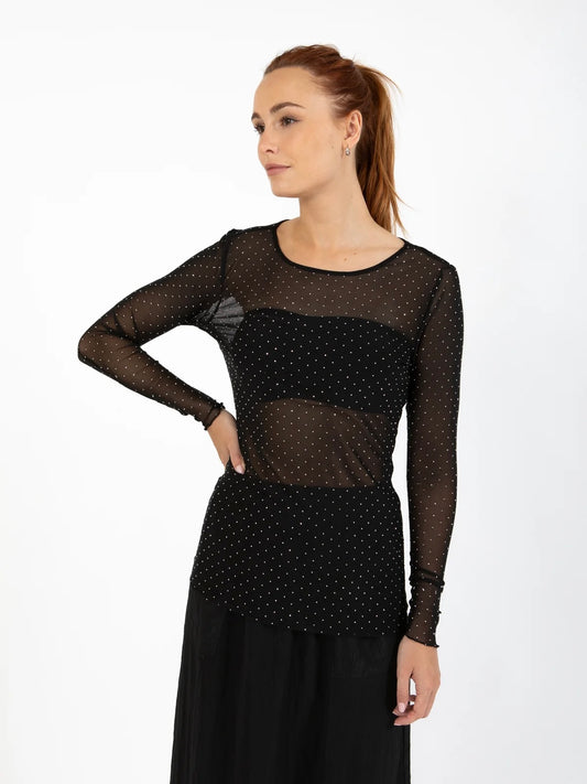 CC Heart Eve Mesh Blouse -Black Simili