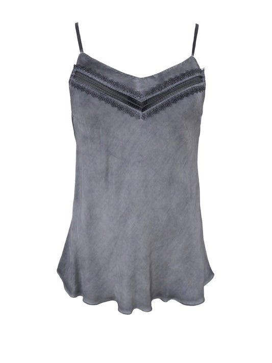 Black Colour Satin Strap Top-Grey