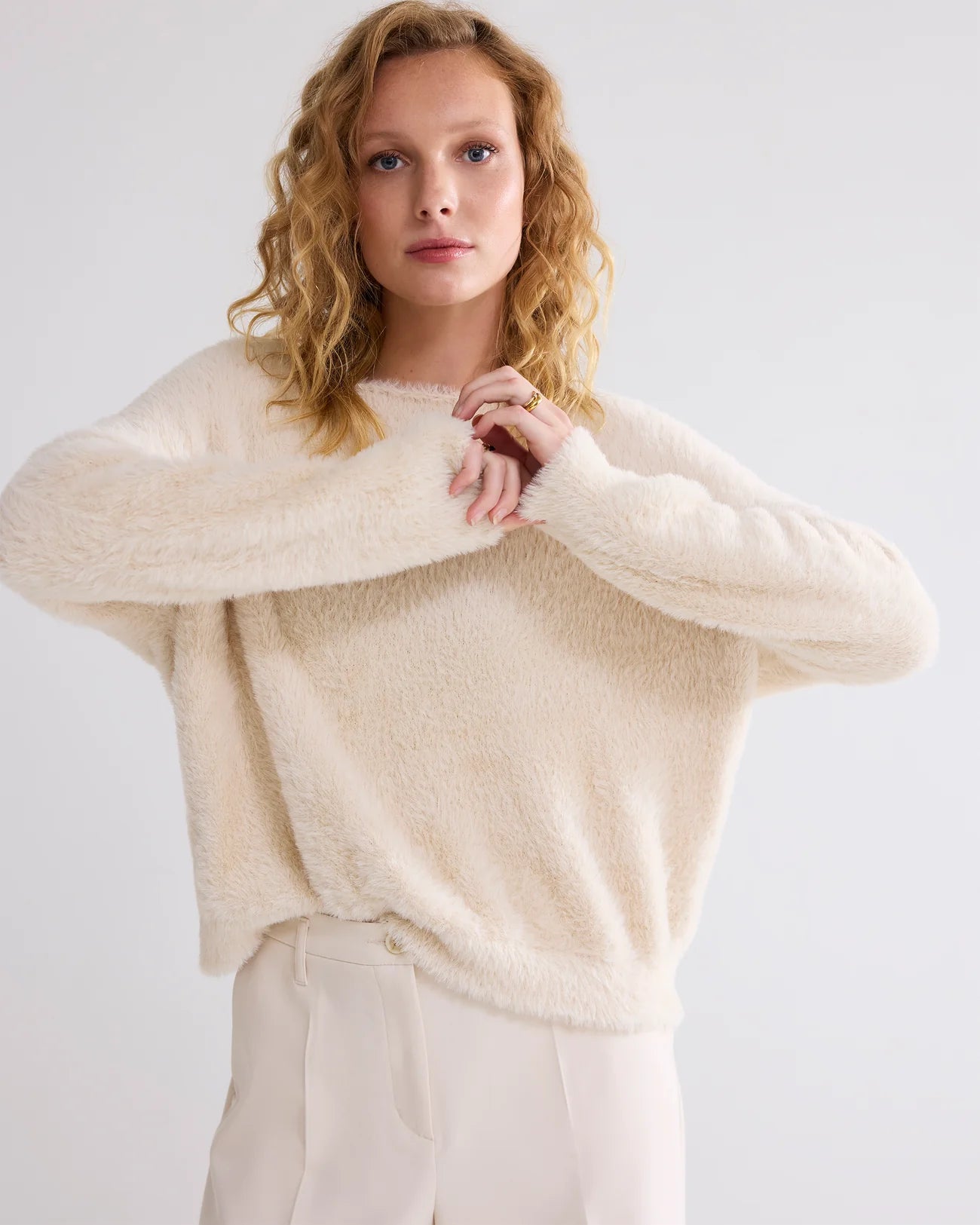 Summum Faux Fur Boat Neck Sweater