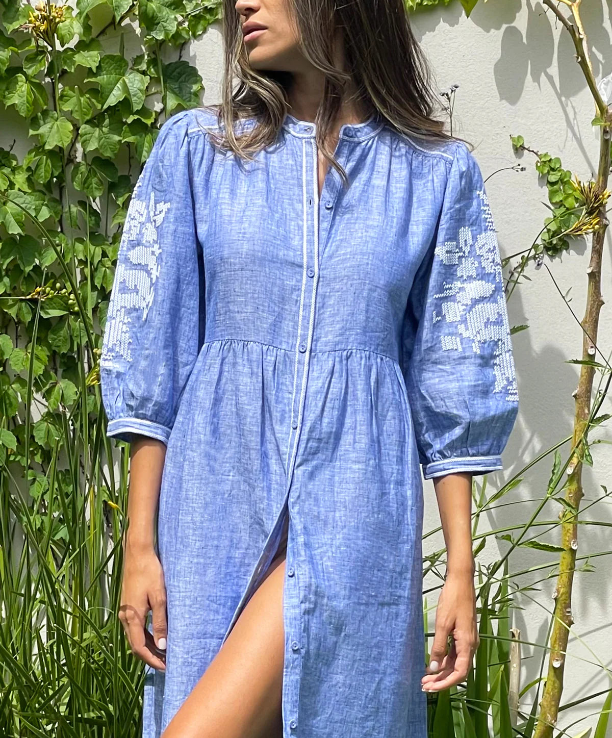 Rose & Rose Sicily Dress Blue Chambray Linen