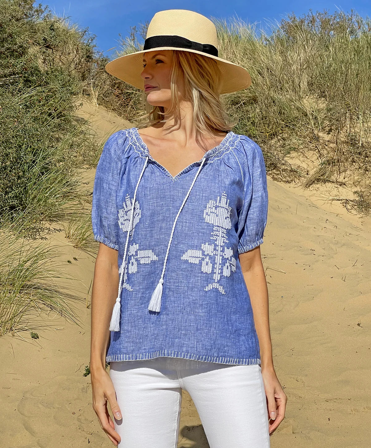 Rose & Rose Sorrento Top -Blue Chambray Linen