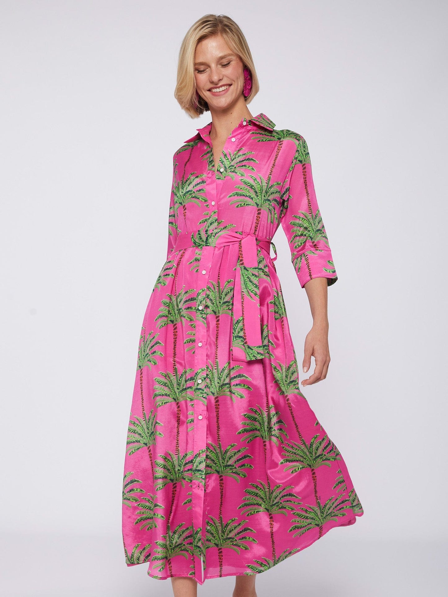 Vilagallo Natalia Palm Tree Dress Pink – Sacs of Ashbourne