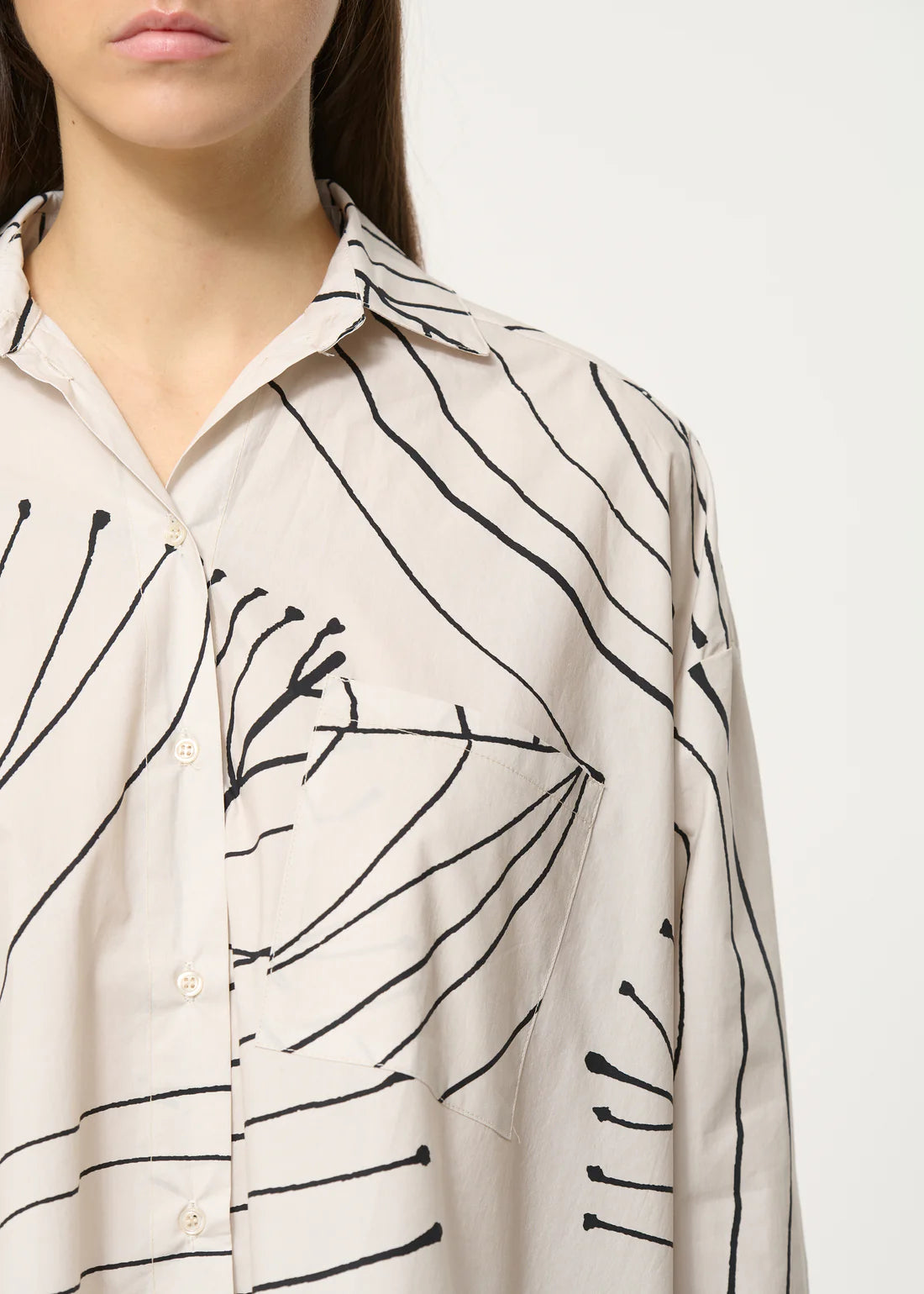 Humility Ecru Oversized Shirt with abstract floral design