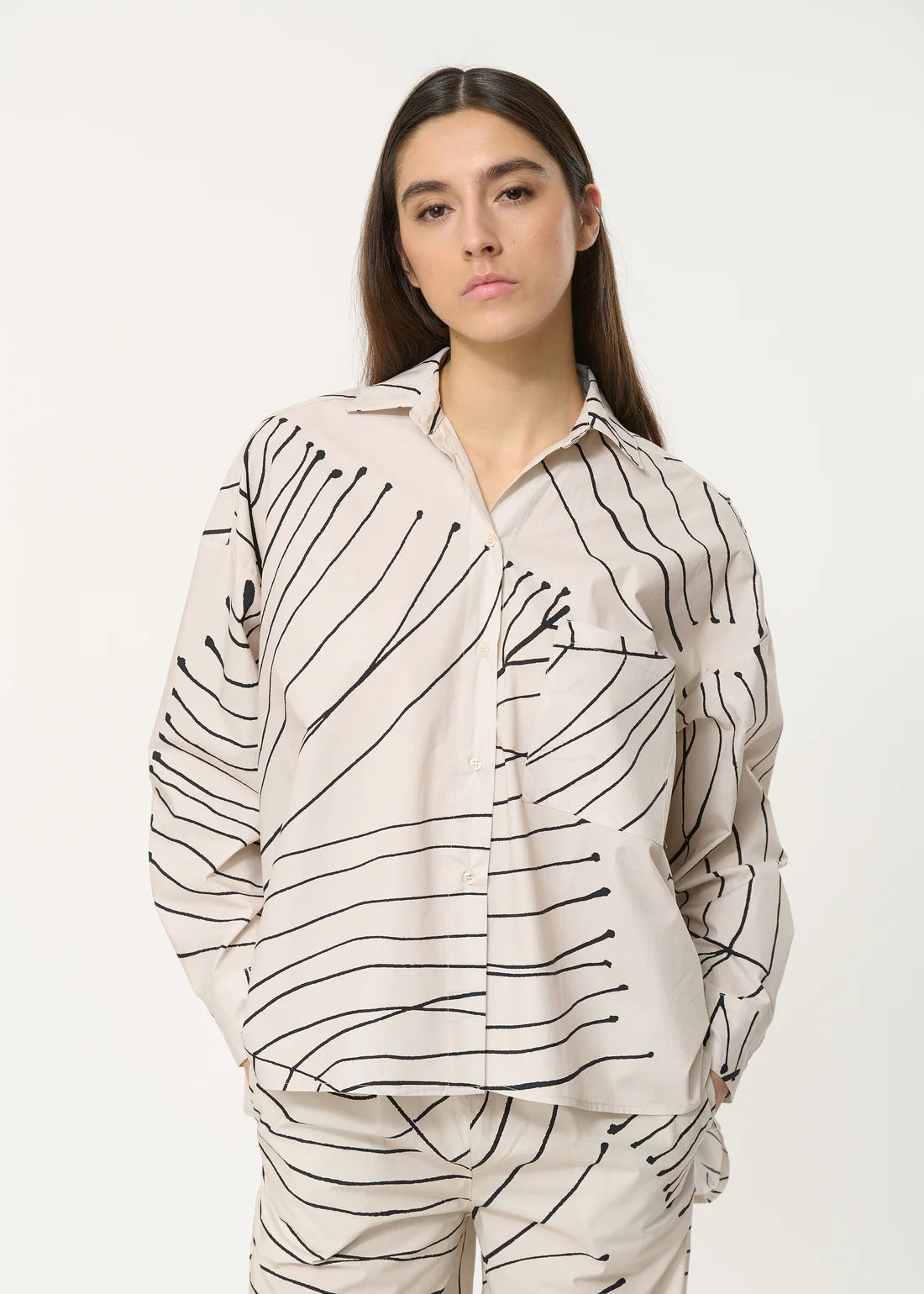 Humility Ecru Oversized Shirt with abstract floral design