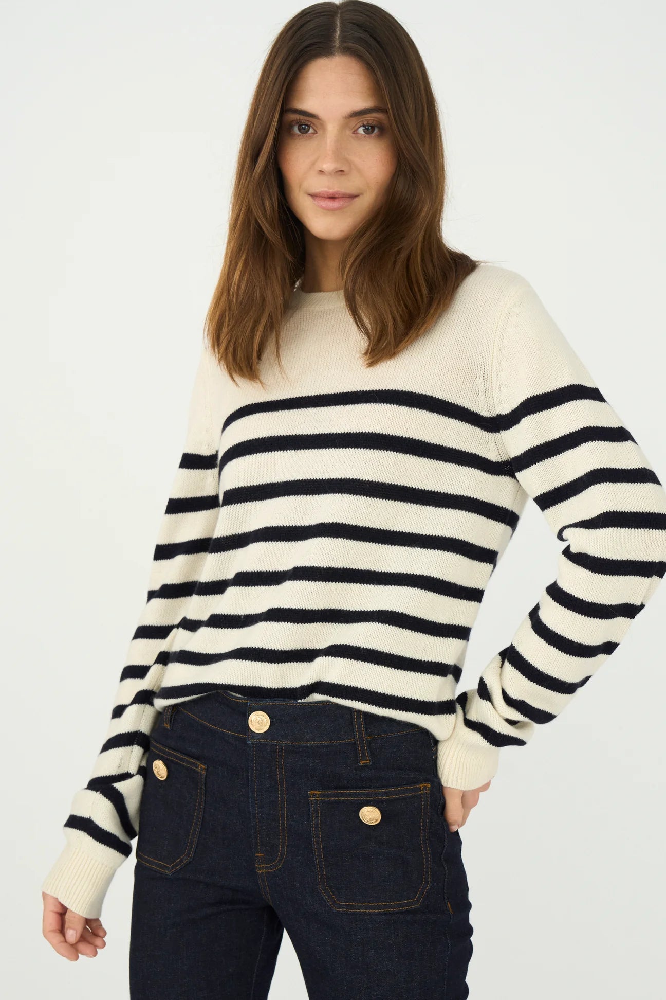 Pieszak Manilla Stripe Knit-White Pearl/Navy