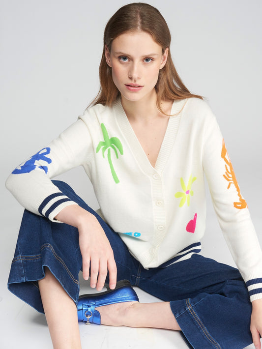 Vilagallo Cardigan Intarsia Crudo Playa