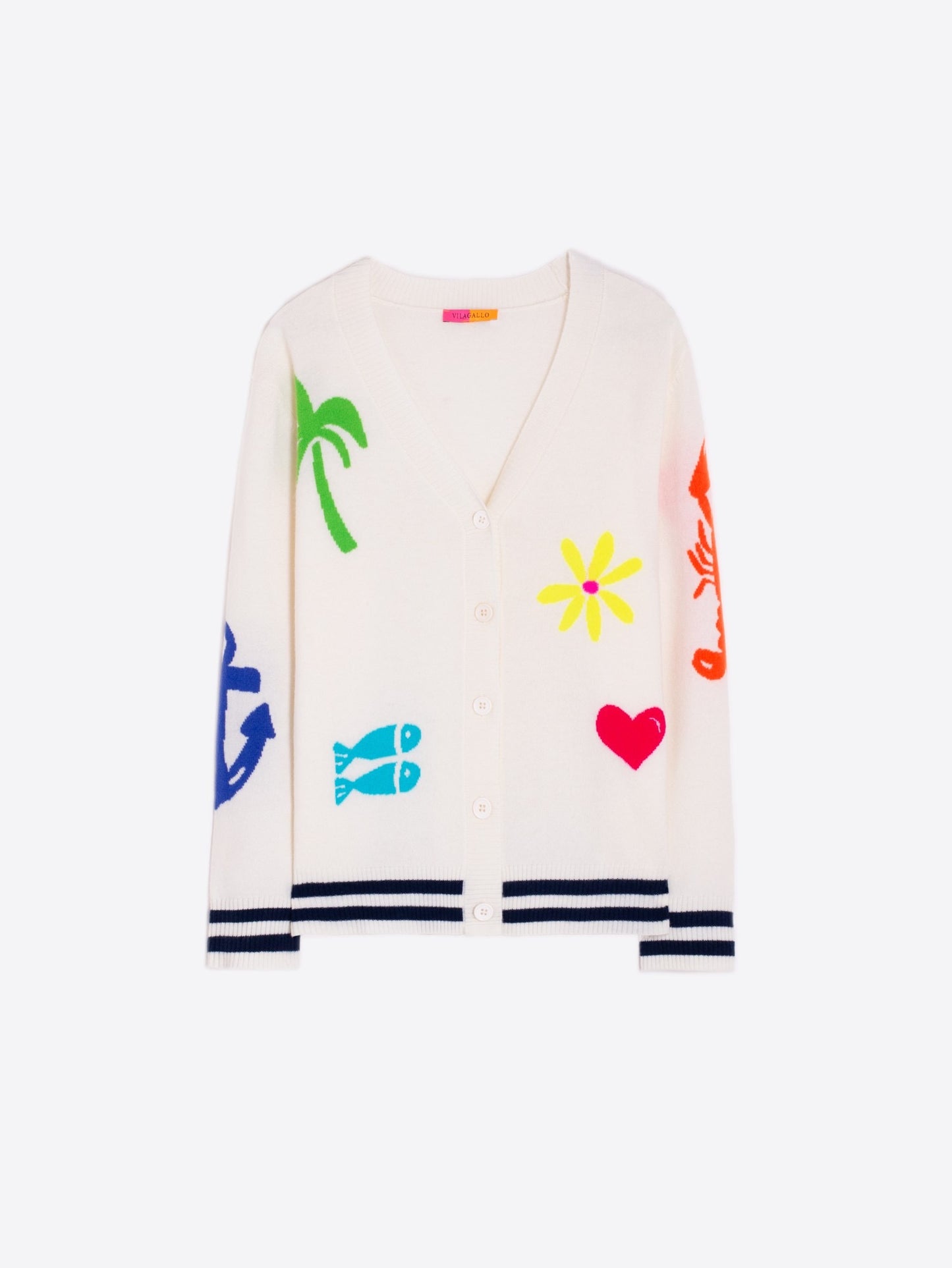 Vilagallo Cardigan Intarsia Crudo Playa