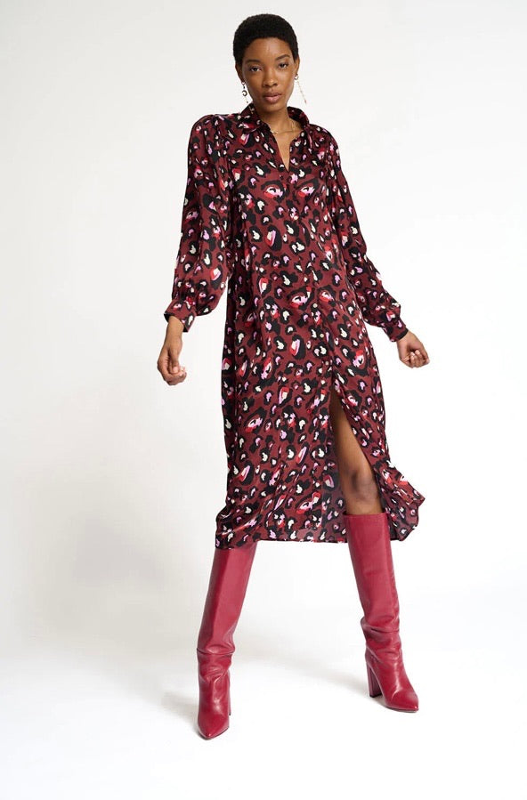 Red leopard best sale print shirt dress