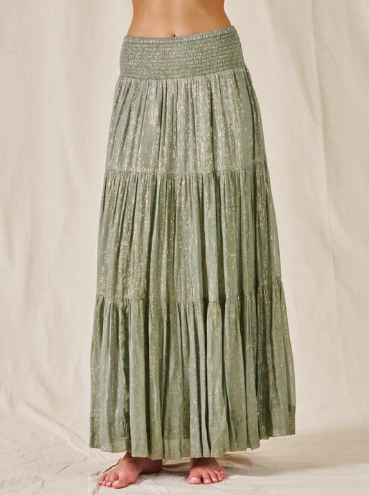 M.A.B.E Selma tiered skirt - green